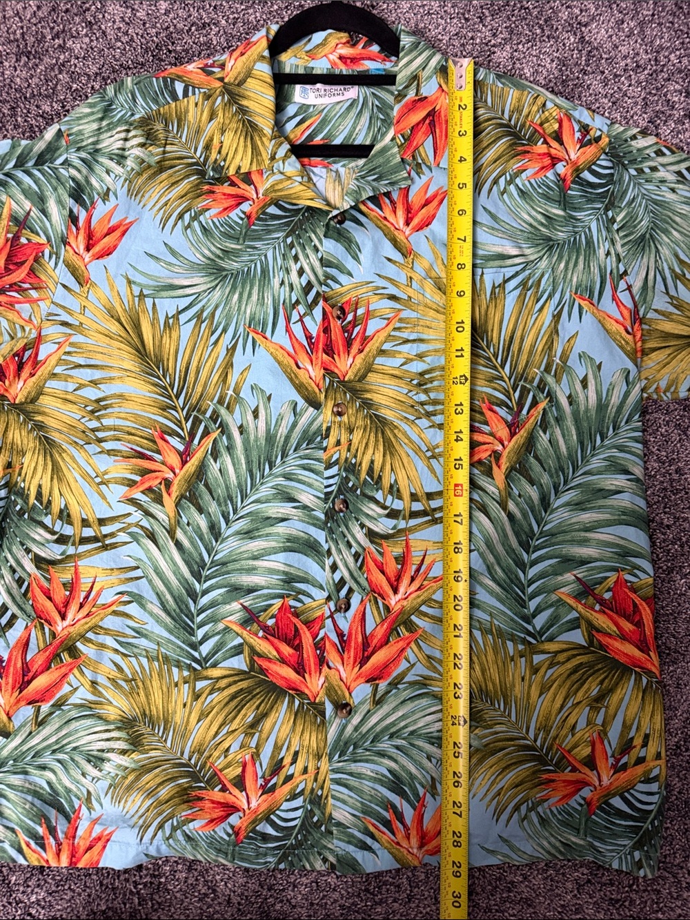Tori Richard Uniforms Tropical Leaf & Orange Bird-of-Paradise Aloha Shirt - XL - Picture 4 of 9